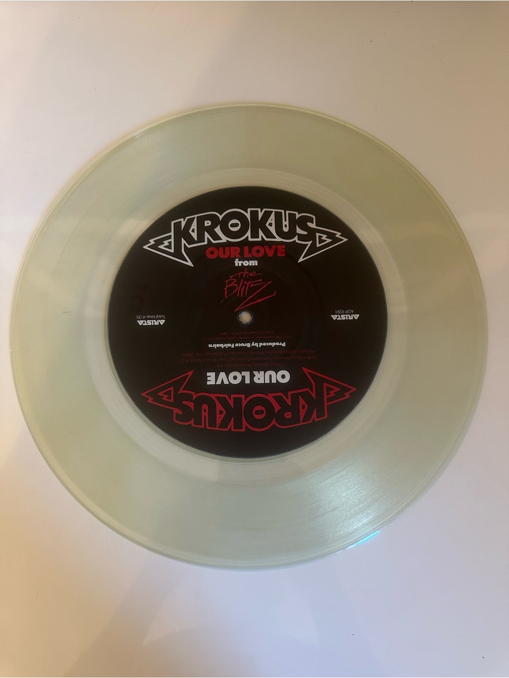 Krokus ‎♫ Our Love ♫ Single 1984 Arista Records Promo Vinyl Clear Collector Ed.